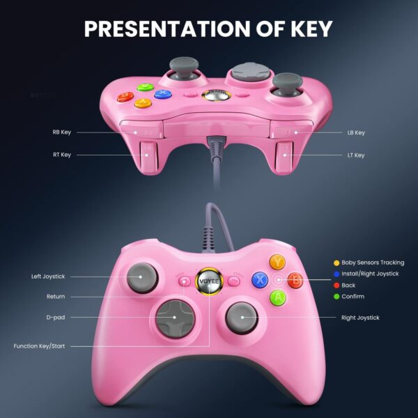 VOYEE Wired Controller Compatible with Xbox 360 Controller (Pink) - Image 6