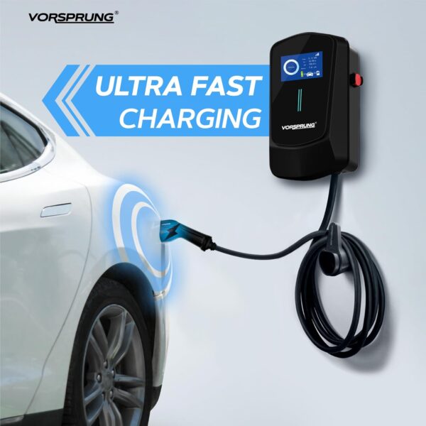 VORSPRUNG® VoltRider Smart APP LCD EV Charger Wall Box Charging Unit Type 2 - Rapid EV WallBox 32AMP 7.4KW IP65 Wi-Fi Electric car station with 5M cable, home - outdoor car point for vehicles (Black) - Image 3