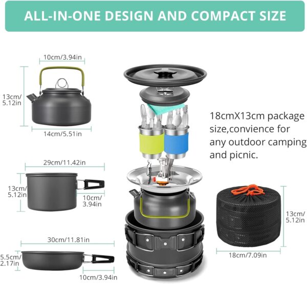 VINTEAM Camping Cookware Set, Aluminium Camping Pots, Cookware with Folding Camping Stove, Lightweight Camping Stove for Outdoor Cooking, Hiking for 2-6 People - Image 7