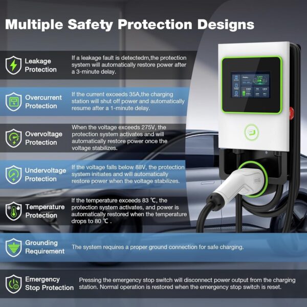 32A EV Charger Charging Station - BELEY 7KW 220V Level 2 4.3" HD LCD Display Electric Vehicle Charger 5 Charging Modes 6 Languages 8m Cable Length IP66 Waterproof IEC 61851 - Image 5