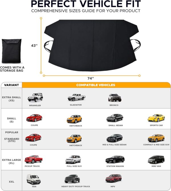 EcoNour Car Windshield Cover for Ice and Snow | XL (74 x 43 Inches) | Black - Image 4