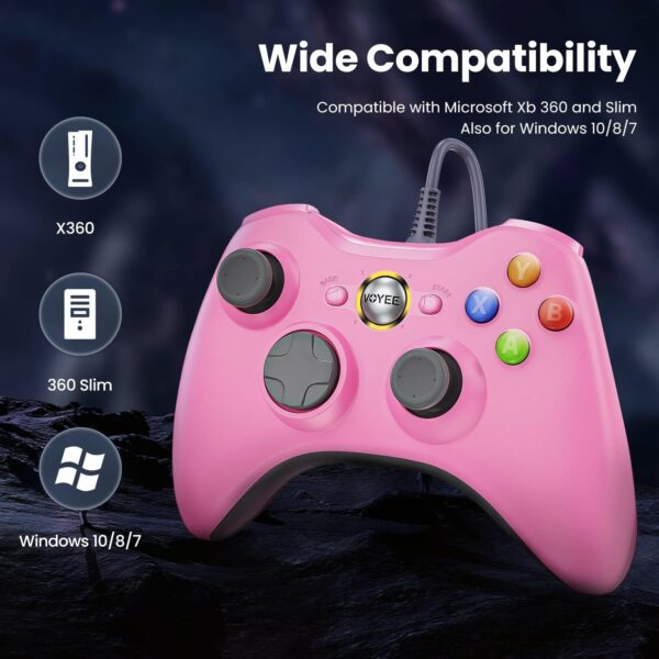 VOYEE Wired Controller Compatible with Xbox 360 Controller (Pink) - Image 5