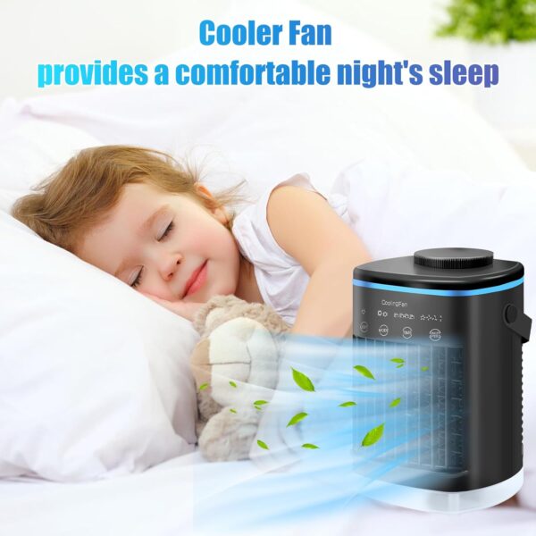 Portable Air Conditioner, Evaporative Air Cooler Fan, Cooling Fan for Hot Summer, Mini AC with 700ML Capacity, 4 Wind Speeds & 7 LED Lights & 2-4-6-8 Hours Timer (USB-C Cable) - Image 6