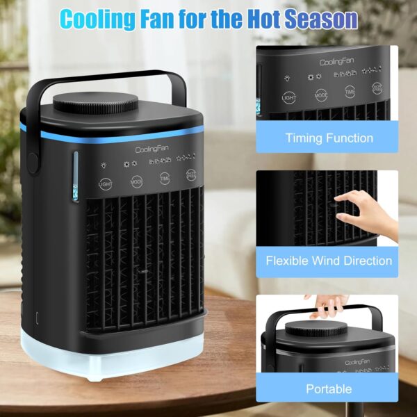 Portable Air Conditioner, Evaporative Air Cooler Fan, Cooling Fan for Hot Summer, Mini AC with 700ML Capacity, 4 Wind Speeds & 7 LED Lights & 2-4-6-8 Hours Timer (USB-C Cable) - Image 8