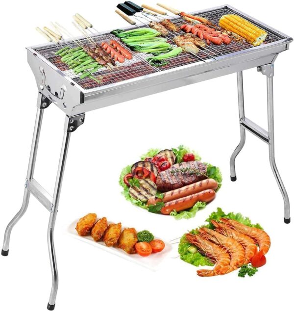 Uten Barbecue Grill, Stainless Steel BBQ, Large Folding Portable BBQ Grill, Charcoal Grill for Outdoor Cooking Camping Hiking Picnics - Image 2