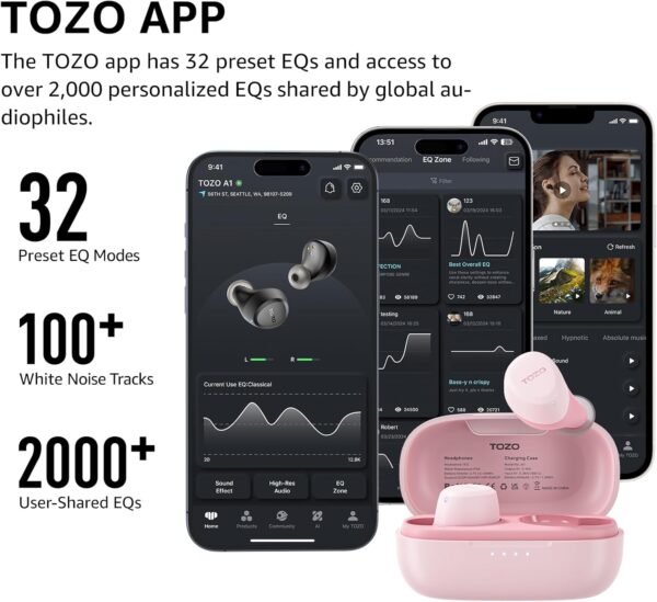 TOZO A1 Mini Wireless Earbuds Bluetooth 5.3 Earphones in Ear Light-Weight Headphones Built-in Microphone, Immersive Premium Sound Long Distance Connection Headset with Charging Case, Rose Gold - Image 5