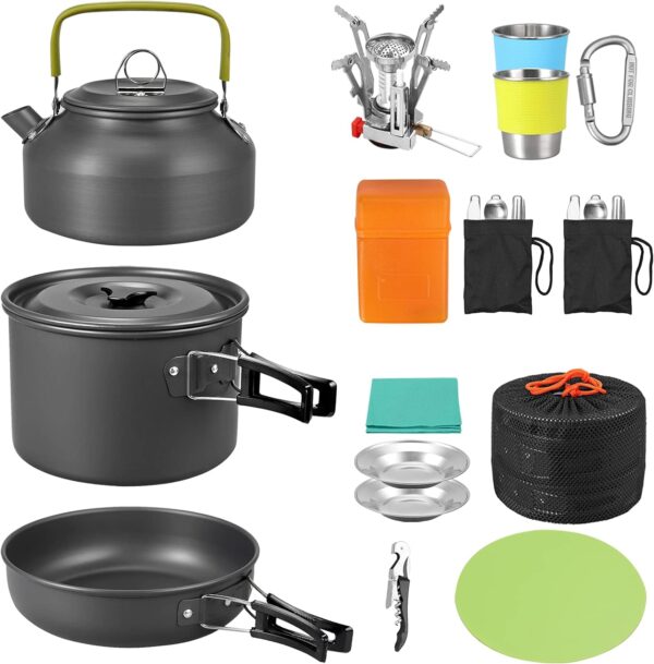 VINTEAM Camping Cookware Set, Aluminium Camping Pots, Cookware with Folding Camping Stove, Lightweight Camping Stove for Outdoor Cooking, Hiking for 2-6 People - Image 2