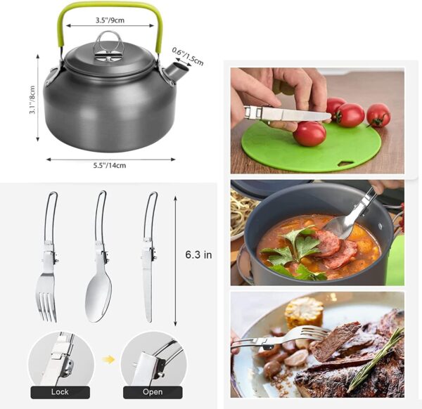 Qupzze Outdoor Camping Cookware Set Portable Camping Dinnerware Aluminum Camping Tableware Cooking Pot Set Picnic Dinnerware for Backpacking Hiking - Image 5