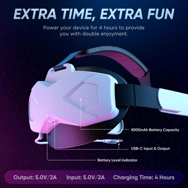 Oculus Quest 2 Head Strap, Elite Strap with Battery for Meta/Oculus Quest 2, Oculus Quest 2 Accessories with 5000mAh Battery for Extra 4-Hour Playtime, Enhanced Support and Comfort, Weight Balance - Image 3