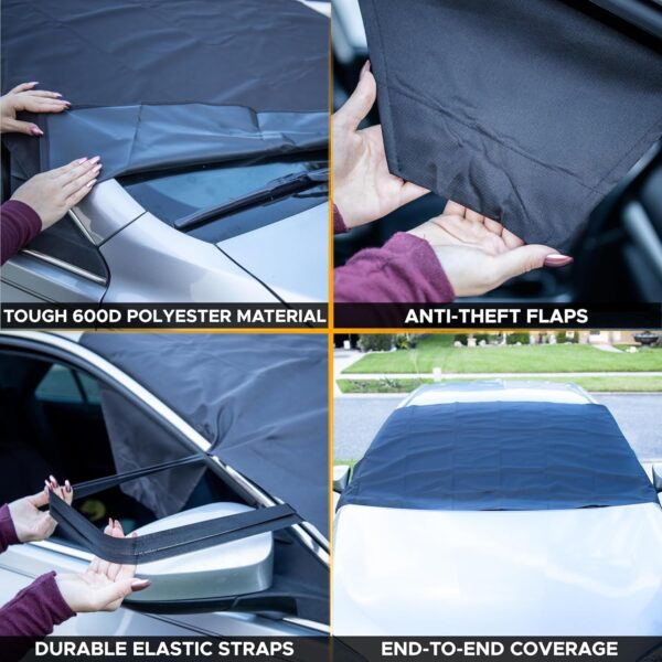 EcoNour Car Windshield Cover for Ice and Snow | XL (74 x 43 Inches) | Black - Image 5