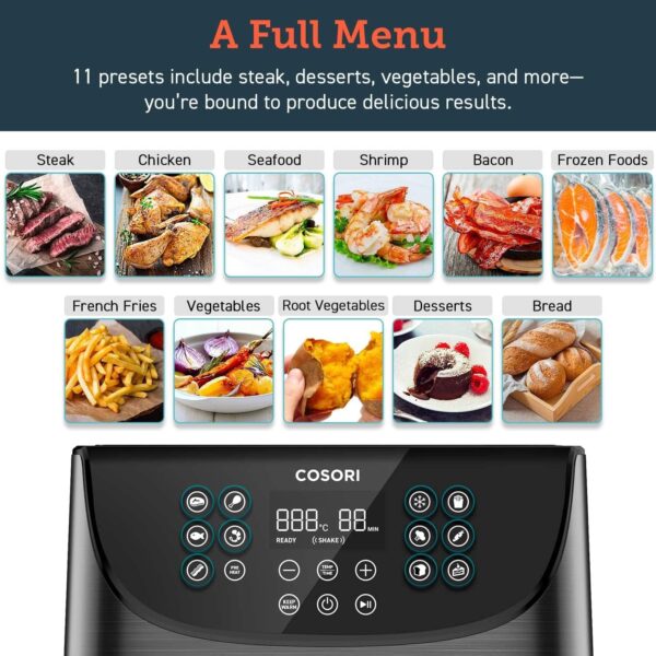 COSORI Air Fryer Oven With Rapid Air Circulation, 100 Recipes Cookbook, 3.5L Air Fryers For Home Use With One-Touch Digital Screen, 11 Cooking Presets, Nonstick Basket,Shake Remind, 1500W - Image 7