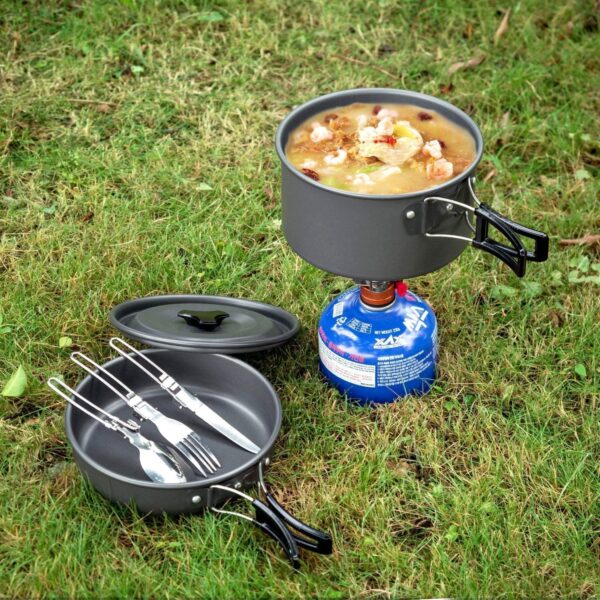 Qupzze Outdoor Camping Cookware Set Portable Camping Dinnerware Aluminum Camping Tableware Cooking Pot Set Picnic Dinnerware for Backpacking Hiking - Image 6