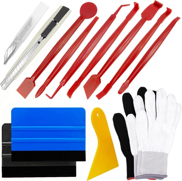 Umaki Automotive Window Tint Kit Vinyl Wrap Tools For Car Paint Protection Film, Vinyl Wrap, Stickers, with Work Gloves, 10CM Felt Edge Squeegee, 7In1 Full Wrap Squeegee for Edges, Scraper & Trimmer - Image 2