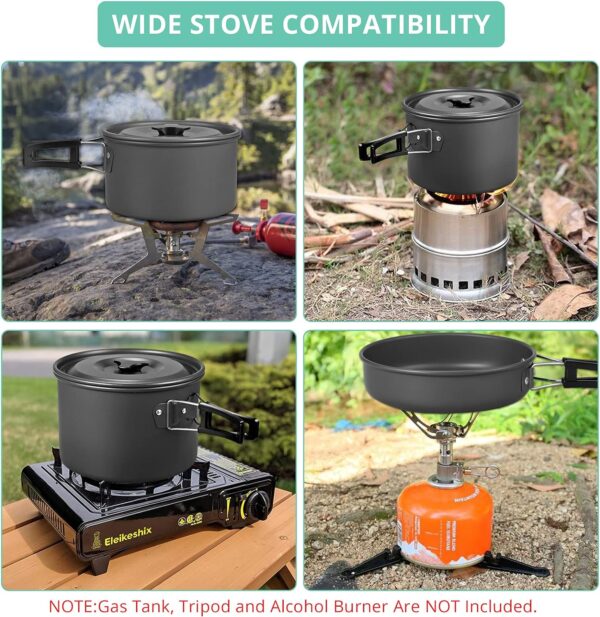 VINTEAM Camping Cookware Set, Aluminium Camping Pots, Cookware with Folding Camping Stove, Lightweight Camping Stove for Outdoor Cooking, Hiking for 2-6 People - Image 5