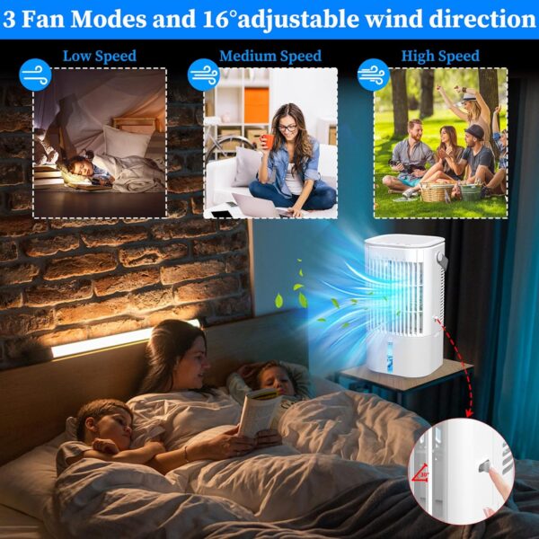 Protable Air Conditioner Mobile 5-In-1 Mini Fan,Evaporative Cooler and Humidifier,3 Fan Speeds, Personal Air Conditioning, Adjustable Rotary Fan, Timer & 7LED lights, for Home Office-White - Image 6