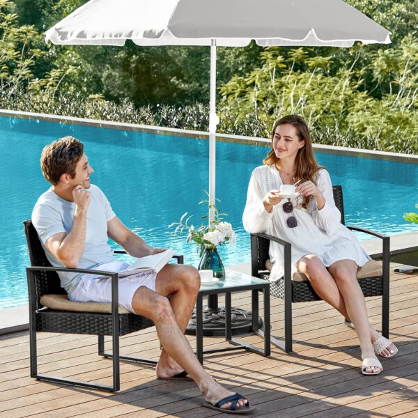 SONGMICS Garden, 3-Piece Patio Furniture Sets, PE Rattan, Outdoor Seating for Bistro Front Porch Balcony, Easy to Assemble, 2 Chairs and 1 Table, Black and Beige GGF010M03, Metal, 59 x 57.5x 76 cm - Image 5