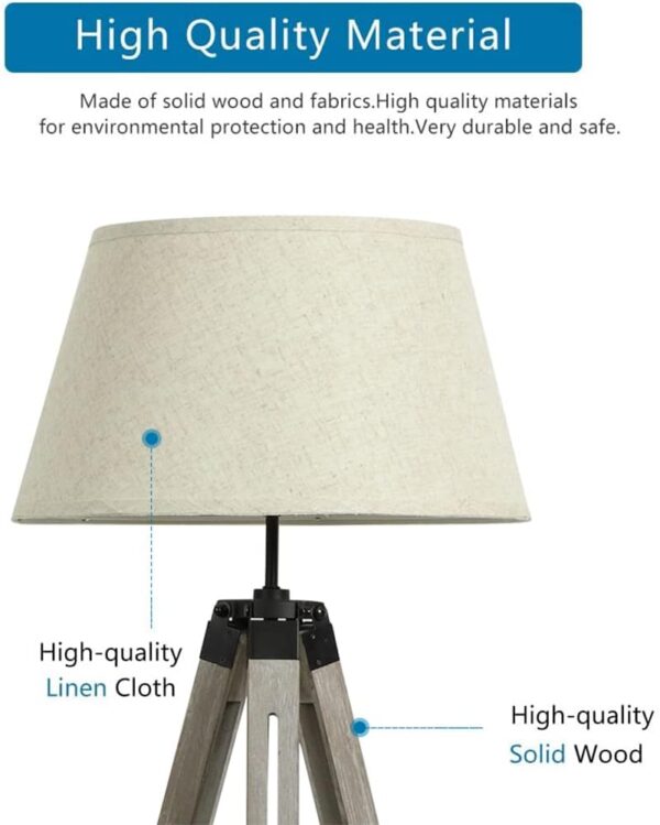 Retro Wooden Adjustable Tripod Floor Lamp, Designer Led Reading Free Standing lamp, 3000k Warm White Classic Led Floor Light for Living Room, Bedside, Study and Office with 8W E27 Bulb, Beige Shade - Image 9