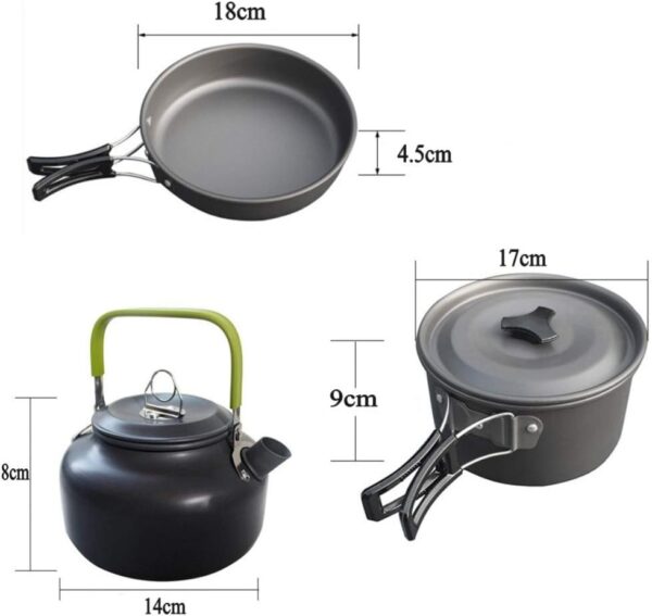 JZK Camp Cookware 2-3 People Set, Pan Pot Teapot Lightweight Outdoor Portable Camping Cooker Set for Trekking Hiking BBQ Picnic Campfire - Image 3