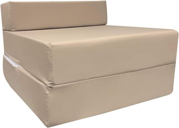 iStyle Mode Fold Out Guest Chair Z Bed Futon Sofa Comfortable Supreme Quality Foam for Adult and Kids Lounger Mattress (Beige) - Image 2