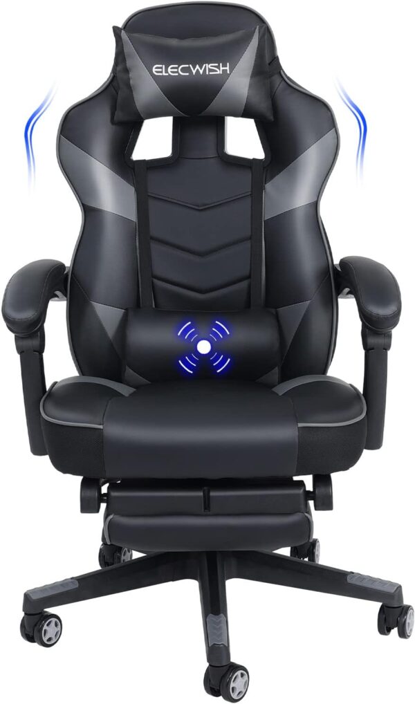 PULUOMIS Video Gaming Chair Massage for Adults with Footrest Computer Desk Chair PU Leather 150° Reclining High Back Support Office chair for Home with Headrest Lumbar (Grey) - Image 2