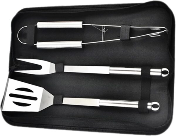 3PCS BBQ Grill Tool Set, Stainless Steel Barbecue Grilling Utensils Kit with Carry Bag, Spatula, Tongs, and Fork, BBQ Tool Accessories for Outdoor Cooking and Camping - Image 2