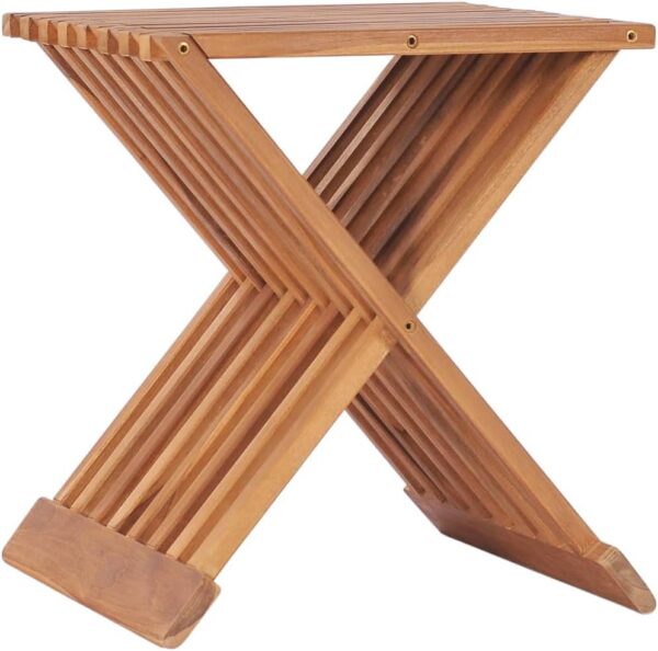 vidaXL Solid Teak Wood Folding Stool Stylish Functional Durable Stable Weather Resistant Outdoor Foldable Chair Table Furniture 40x32x45cm - Image 2