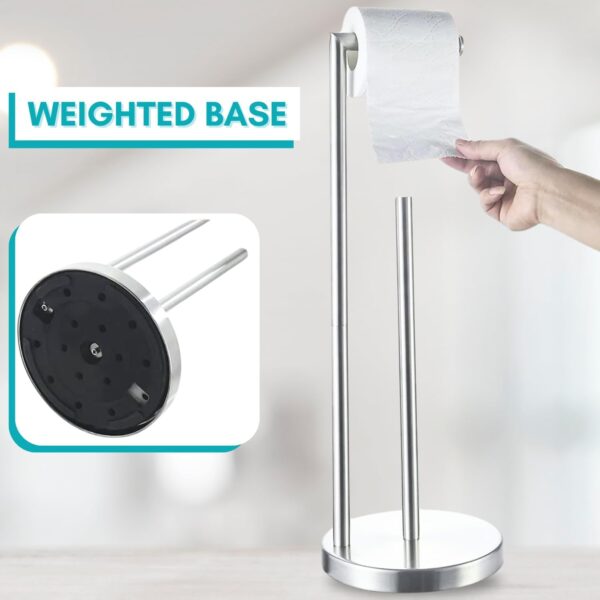 Free Standing Toilet Roll Holder Waterproof Rustless Stainless Steel Bathroom Accessory Toilet Paper Holder with Screws Installation Anti-Slip weighted base kitchen roll holder with Storage - Image 8