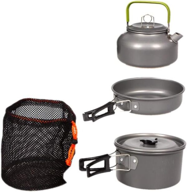 JZK Camp Cookware 2-3 People Set, Pan Pot Teapot Lightweight Outdoor Portable Camping Cooker Set for Trekking Hiking BBQ Picnic Campfire - Image 4