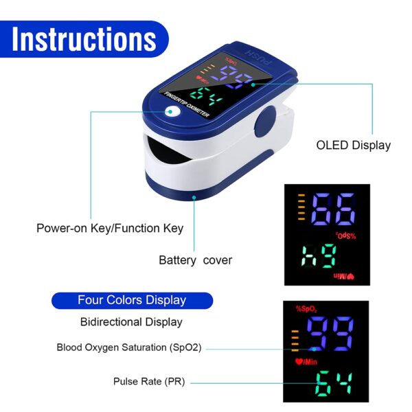 Professional finger Pulse Oximeter, handheld finger heart rate monitor, color display and pulse rate (PR) and oxygen saturation (SpO2) readings - Image 3