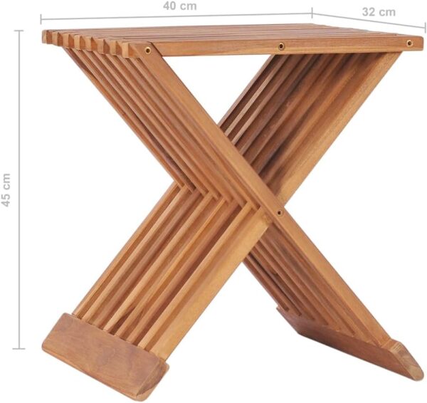 vidaXL Solid Teak Wood Folding Stool Stylish Functional Durable Stable Weather Resistant Outdoor Foldable Chair Table Furniture 40x32x45cm - Image 3