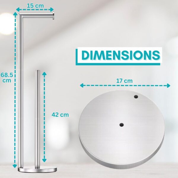 Free Standing Toilet Roll Holder Waterproof Rustless Stainless Steel Bathroom Accessory Toilet Paper Holder with Screws Installation Anti-Slip weighted base kitchen roll holder with Storage - Image 3