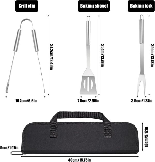 3PCS BBQ Grill Tool Set, Stainless Steel Barbecue Grilling Utensils Kit with Carry Bag, Spatula, Tongs, and Fork, BBQ Tool Accessories for Outdoor Cooking and Camping - Image 3