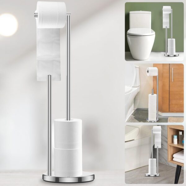 Free Standing Toilet Roll Holder Waterproof Rustless Stainless Steel Bathroom Accessory Toilet Paper Holder with Screws Installation Anti-Slip weighted base kitchen roll holder with Storage - Image 7