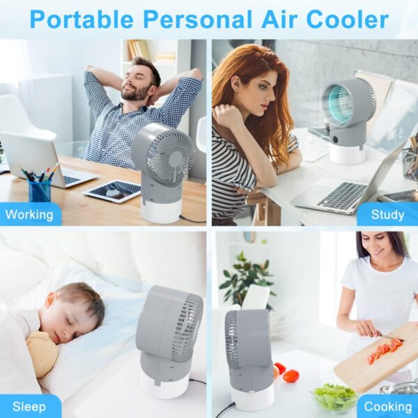 Portable Air Cooler, Personal Mobile Air Conditioner, 5 in 1 Evaporative Air Cooler, Quiet Desk Cooler, 3 Fan Speeds, 7 Coloers Light, Mini Air Con for Room with Timer Function for Bedroom Home Office - Image 8