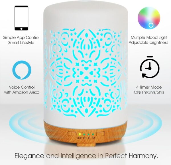 Earnest Living Smart WiFi Essential Oil Diffuser White Ceramic Diffuser 250 ml with Alexa Google Home App Phone Control LED and Auto Off Office Humidifier Aromatherapy Diffusers for Essential Oils - Image 3