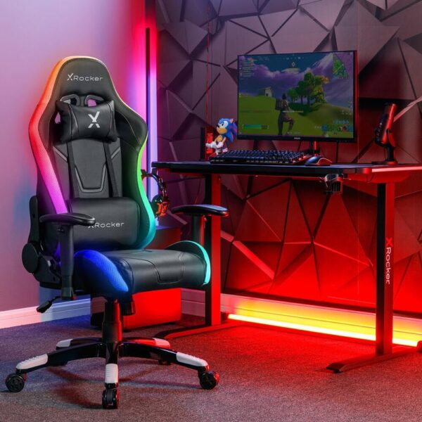 X-Rocker Agility RGB Gaming Chair, Racing Computer Chair with Lights for Kids and Juniors, Swivel Office Chair Ergonomic PC Chair with High Back, Headrest and Lumbar Support Cushion, Height Adjustable - Image 2