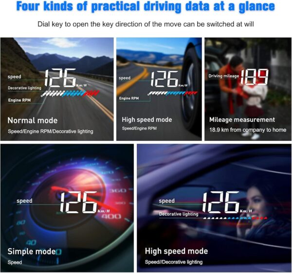 AMHVMU Head Up Display OBD2 & GPS, digital speedometer car mph, 3.5"/8.9cm Car HUD Display, Speedometer, Car Tachometer, Safety Alarm - Image 4