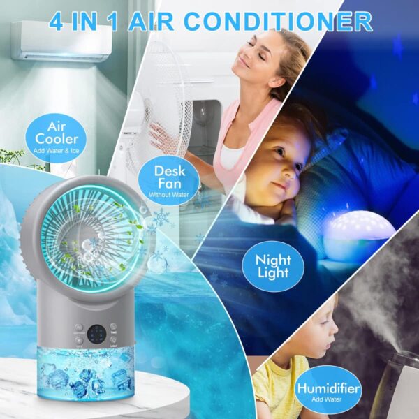 Portable Air Cooler, Personal Mobile Air Conditioner, 5 in 1 Evaporative Air Cooler, Quiet Desk Cooler, 3 Fan Speeds, 7 Coloers Light, Mini Air Con for Room with Timer Function for Bedroom Home Office - Image 4