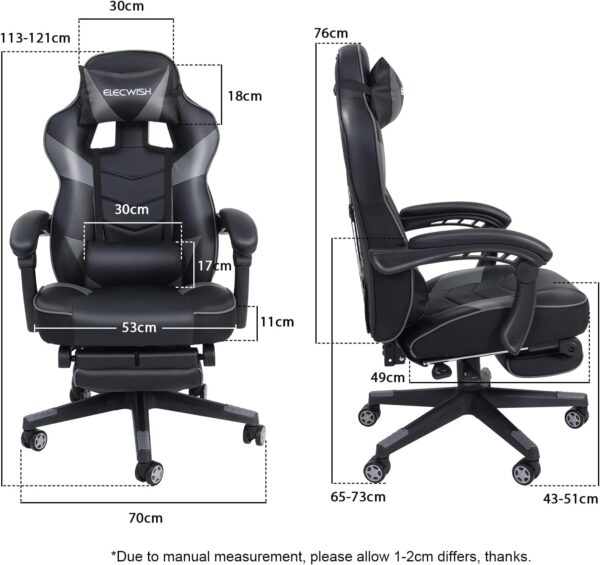 PULUOMIS Video Gaming Chair Massage for Adults with Footrest Computer Desk Chair PU Leather 150° Reclining High Back Support Office chair for Home with Headrest Lumbar (Grey) - Image 7