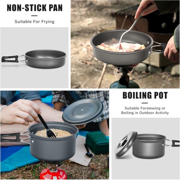 Lixada Camping Cookware Set,Outdoor Camping Cookware Kit Lightweight Pot Frying Pan Non-stick for 2 to 3 People Camping, Hiking, Picnic - Image 5