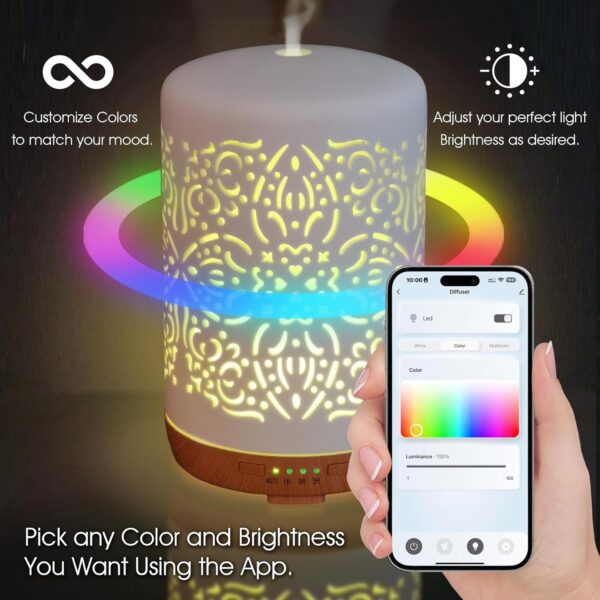 Earnest Living Smart WiFi Essential Oil Diffuser White Ceramic Diffuser 250 ml with Alexa Google Home App Phone Control LED and Auto Off Office Humidifier Aromatherapy Diffusers for Essential Oils - Image 4