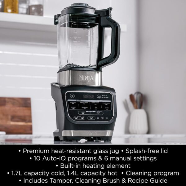 Ninja Foodi Blender & Soup Maker, 10 Auto-iQ Programs, 1.7L Glass Jug, Hot & Cold Blender, Built-In Heating Element, Tamper, Cleaning Program & Brush, 1000W, Black HB150UK - Image 3