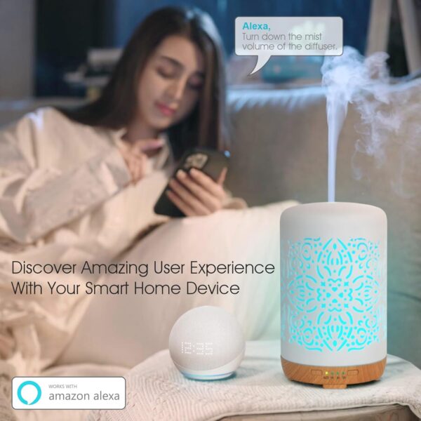 Earnest Living Smart WiFi Essential Oil Diffuser White Ceramic Diffuser 250 ml with Alexa Google Home App Phone Control LED and Auto Off Office Humidifier Aromatherapy Diffusers for Essential Oils - Image 5