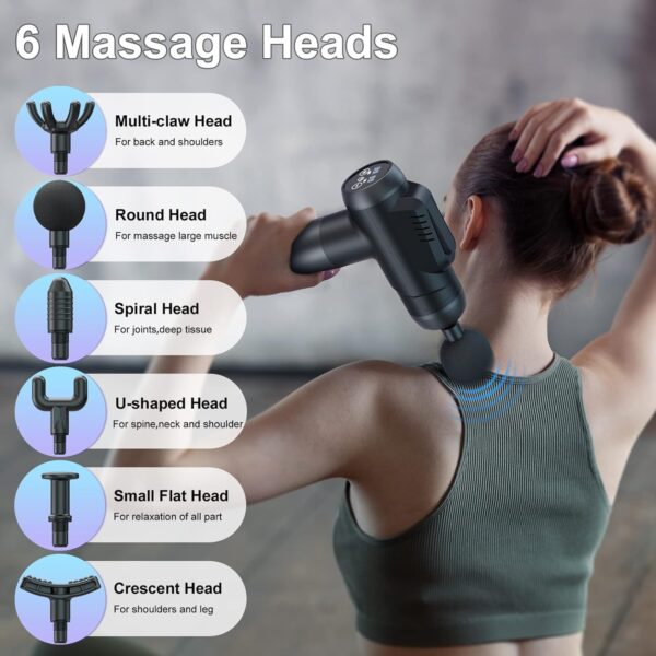 Timiyou Massage Gun, Massage Gun Deep Tissue, Back Massagers for Muscle Pain Relief, 99 Speeds Powerful Percussion Massage Machine with LCD Touch Screen, 6 Heads for Shoulder Body Back Relaxation - Image 6