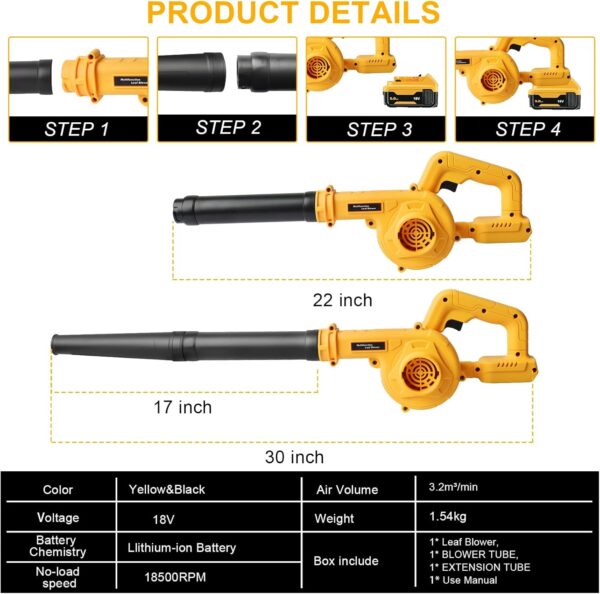 Powarobor Cordless Air Leaf Blower for Dewalt 18V Battery, Electric Jobsite Air Blower Powerful for Garden Lawn Care Leaf Snow Blowing,Car Computer Dust Cleaner (Tool Only,no Battery) - Image 4