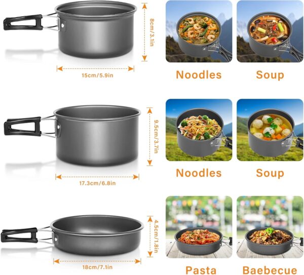 Lixada Camping Cookware Set,Outdoor Camping Cookware Kit Lightweight Pot Frying Pan Non-stick for 2 to 3 People Camping, Hiking, Picnic - Image 4