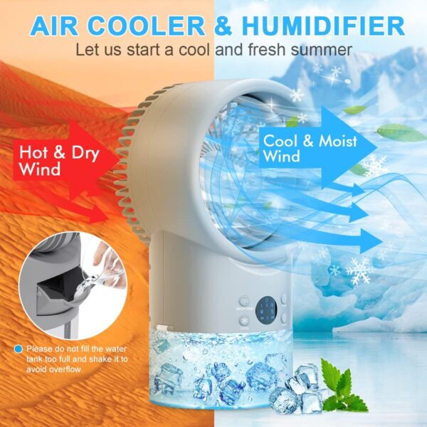 Portable Air Cooler, Personal Mobile Air Conditioner, 5 in 1 Evaporative Air Cooler, Quiet Desk Cooler, 3 Fan Speeds, 7 Coloers Light, Mini Air Con for Room with Timer Function for Bedroom Home Office - Image 3