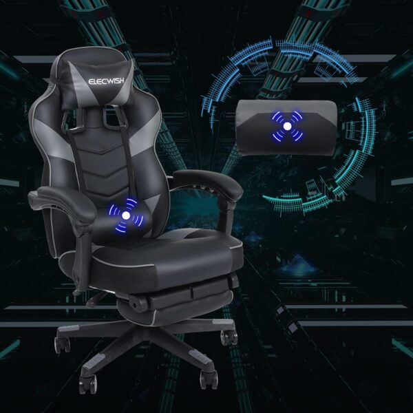 PULUOMIS Video Gaming Chair Massage for Adults with Footrest Computer Desk Chair PU Leather 150° Reclining High Back Support Office chair for Home with Headrest Lumbar (Grey) - Image 6