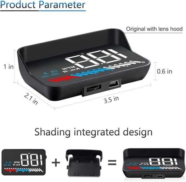 AMHVMU Head Up Display OBD2 & GPS, digital speedometer car mph, 3.5"/8.9cm Car HUD Display, Speedometer, Car Tachometer, Safety Alarm - Image 8