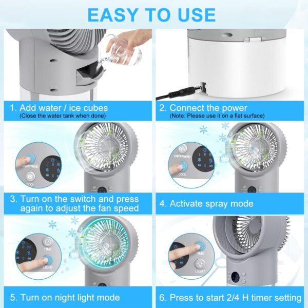 Portable Air Cooler, Personal Mobile Air Conditioner, 5 in 1 Evaporative Air Cooler, Quiet Desk Cooler, 3 Fan Speeds, 7 Coloers Light, Mini Air Con for Room with Timer Function for Bedroom Home Office - Image 7